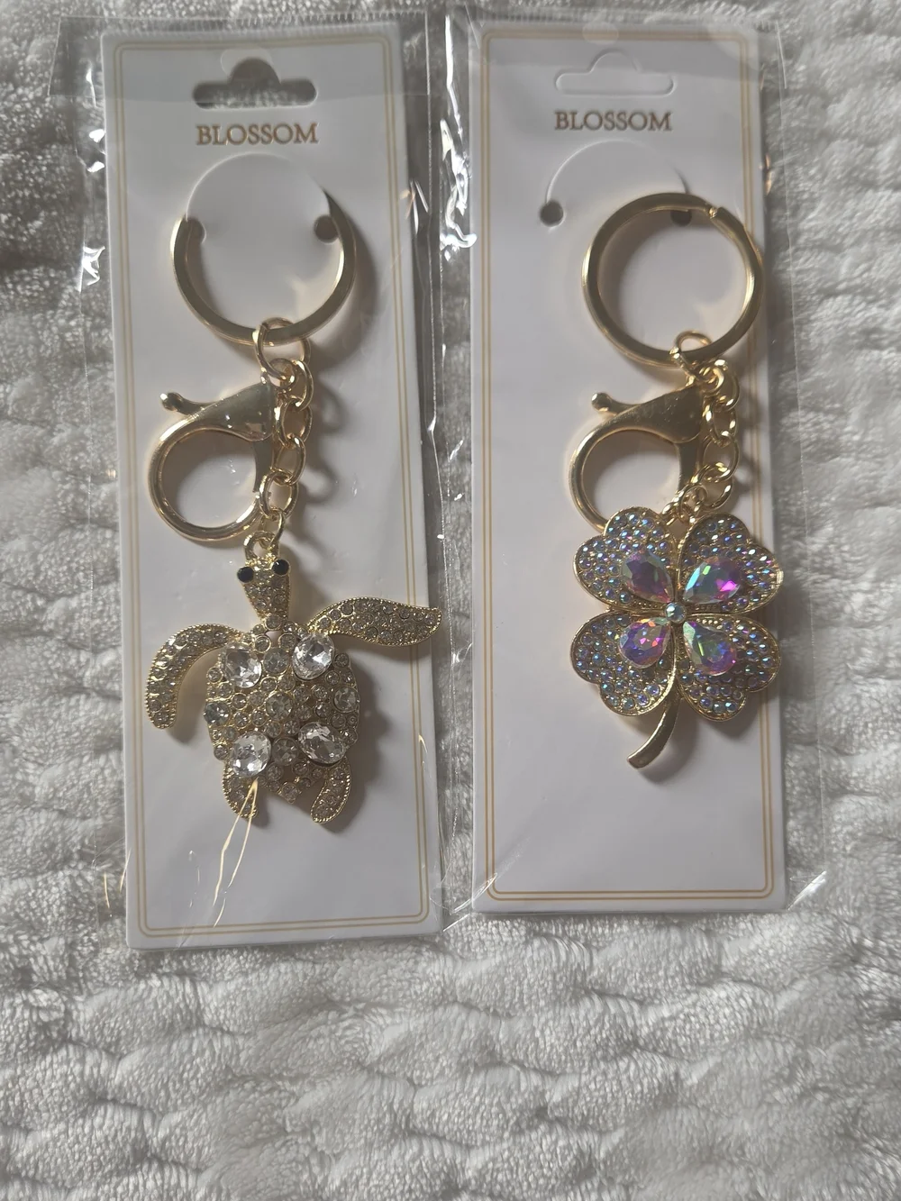 NWT 2-Piece Crystal Keychain Set - Turtle & Clover (Choose Gold or Silver!)